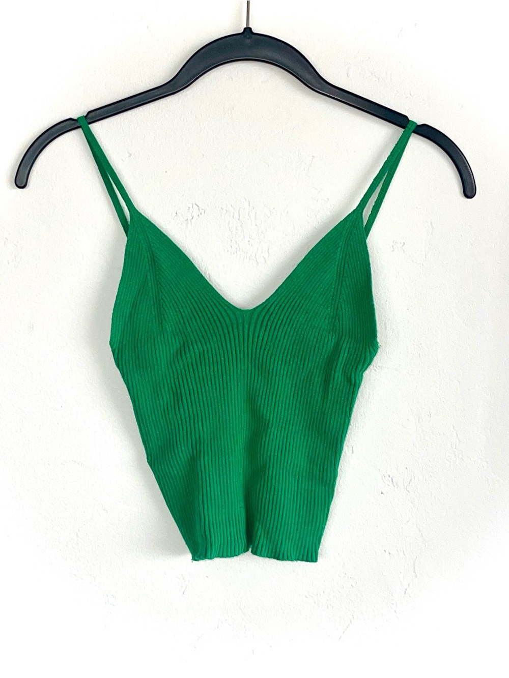 Ribbed V-Neck Green Camisole with Double Straps
